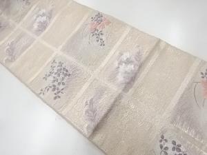 アンティーク　 紗 格天井に秋草模様織出し袋帯（材料）